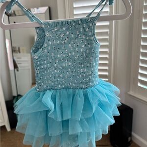 Posh Peanut Blue and White Tutu dress matching Hair Accessories